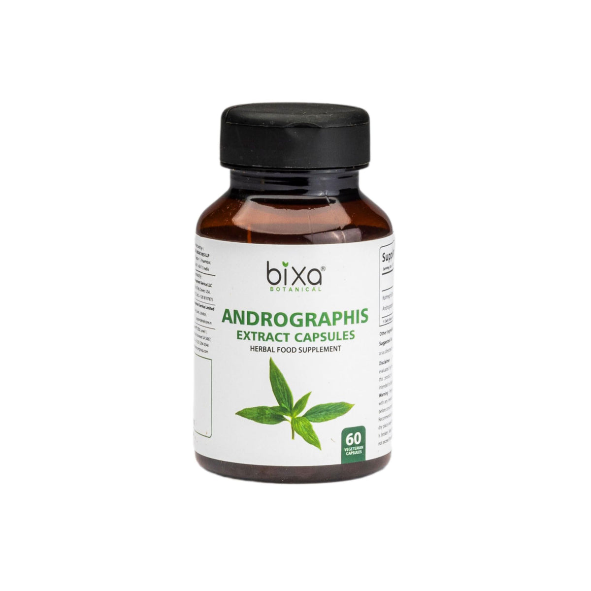 bixa BOTANICAL Andrographis 450mg vegan capsule bottle label - 60 count