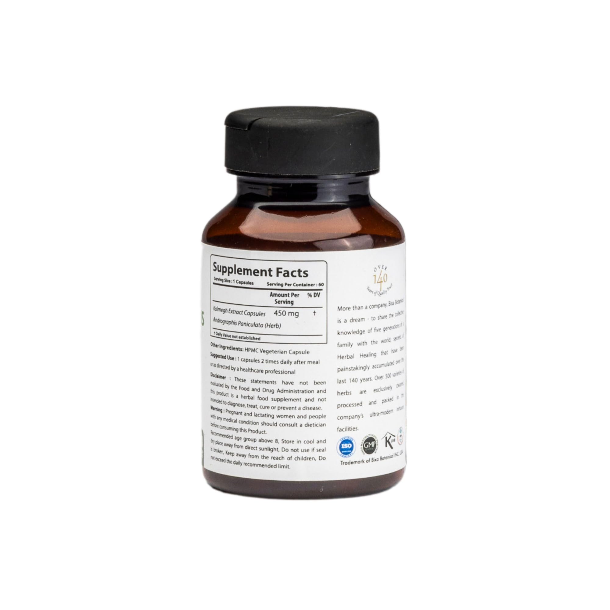 Close-up of bixa BOTANICAL Andrographis 450mg vegan capsules