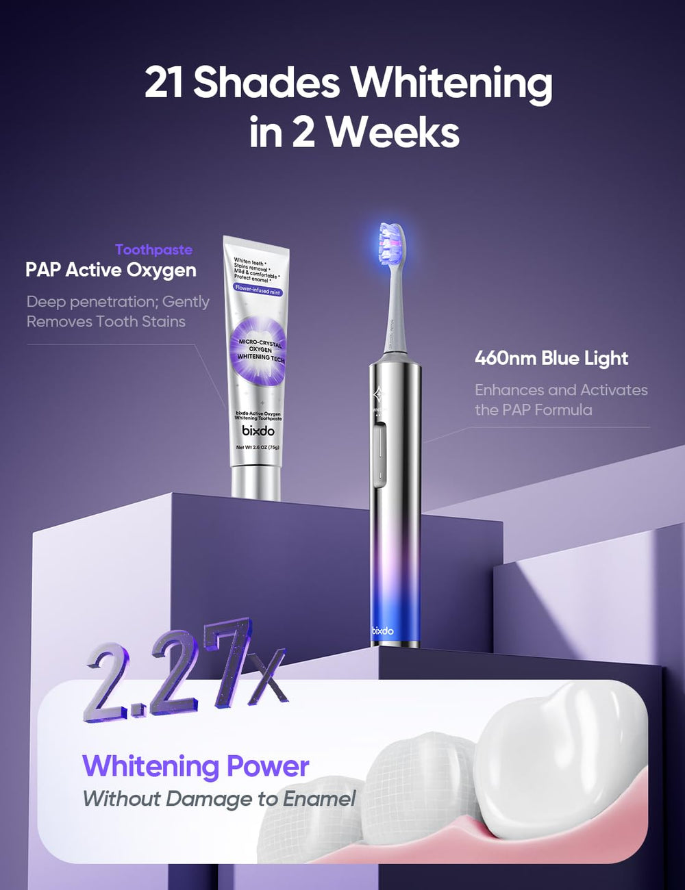 Contents: 1 toothbrush, 4 brush heads, and 1 toothpaste