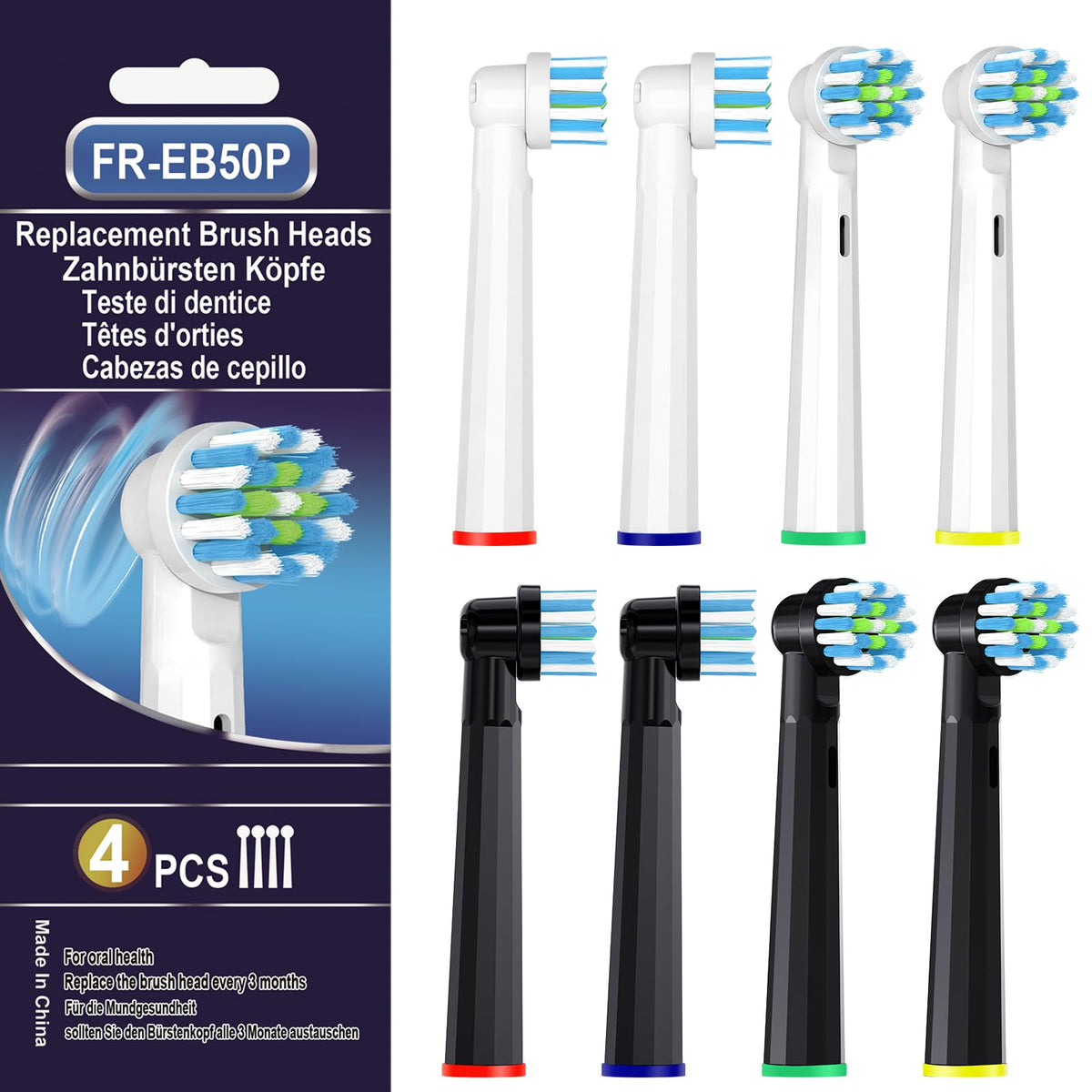 BKIX replacement brush head for Braun Oral-B Pro 500 and 1000, 8-pack
