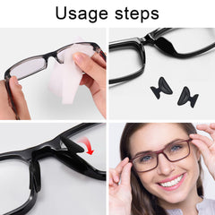 Anti-slip silicone nose pads firmly attached to glasses