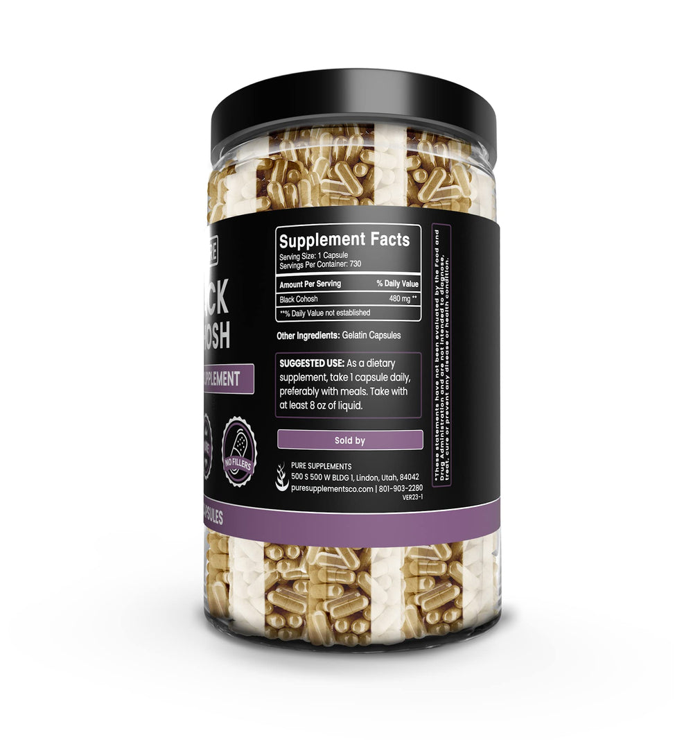 Label stating no magnesium or rice fillers for Black Cohosh capsules
