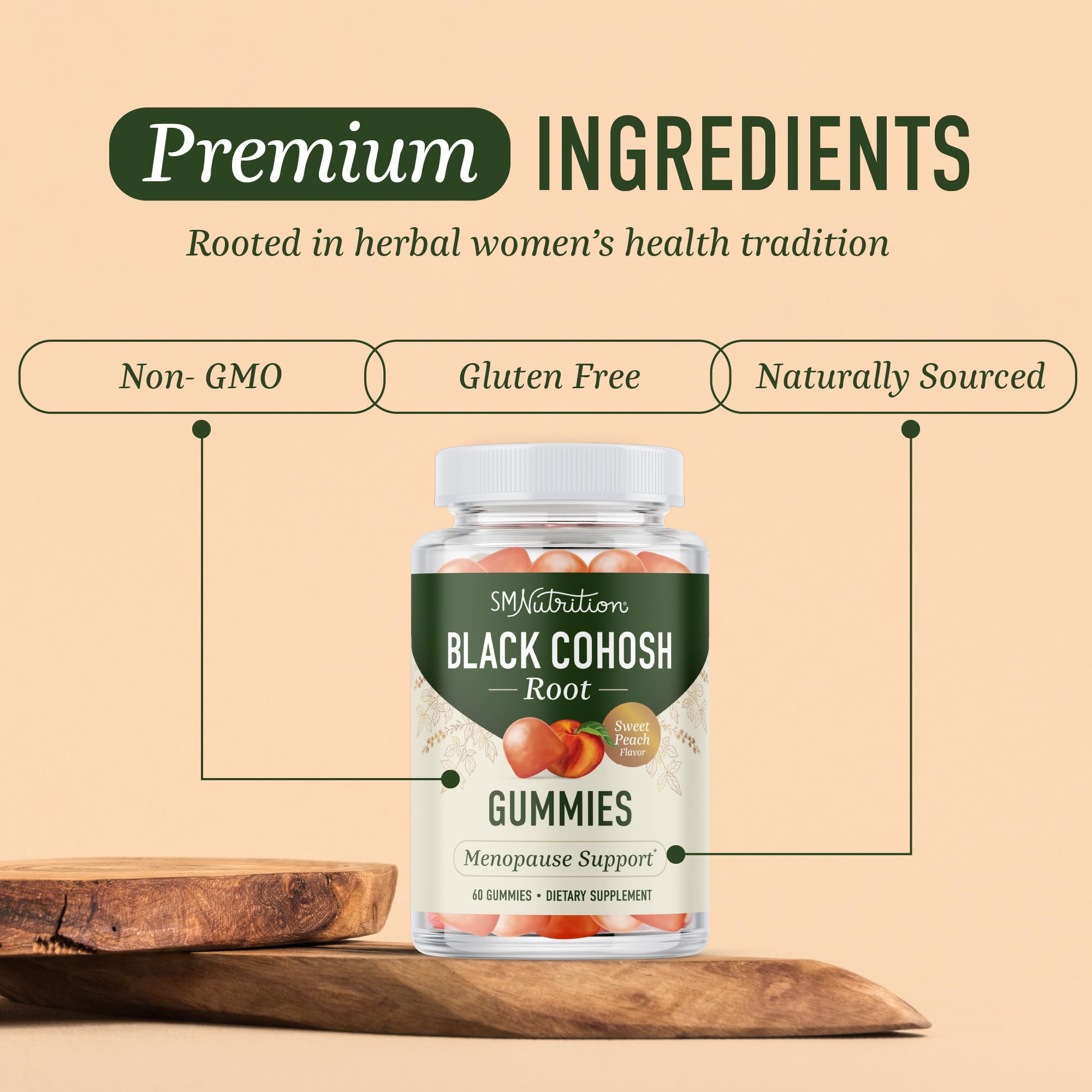 Serving size illustration showing 2 gummies per day