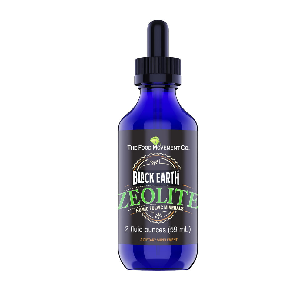 Black Earth Zeolite with Humic Fulvic Acids drops bottle on white background