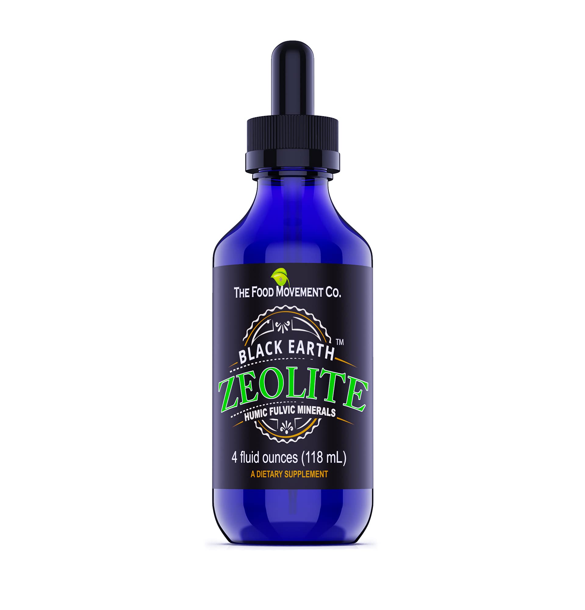 Front view of Black Earth Zeolite with Humic Fulvic Acids 4 Fl Oz bottle