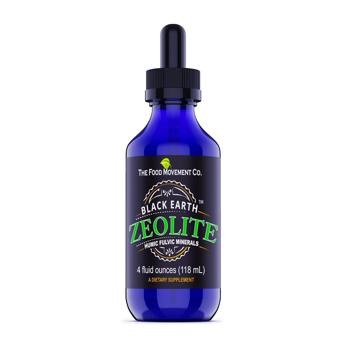 Front view of Black Earth Zeolite with Humic Fulvic Acids 4 Fl Oz bottle
