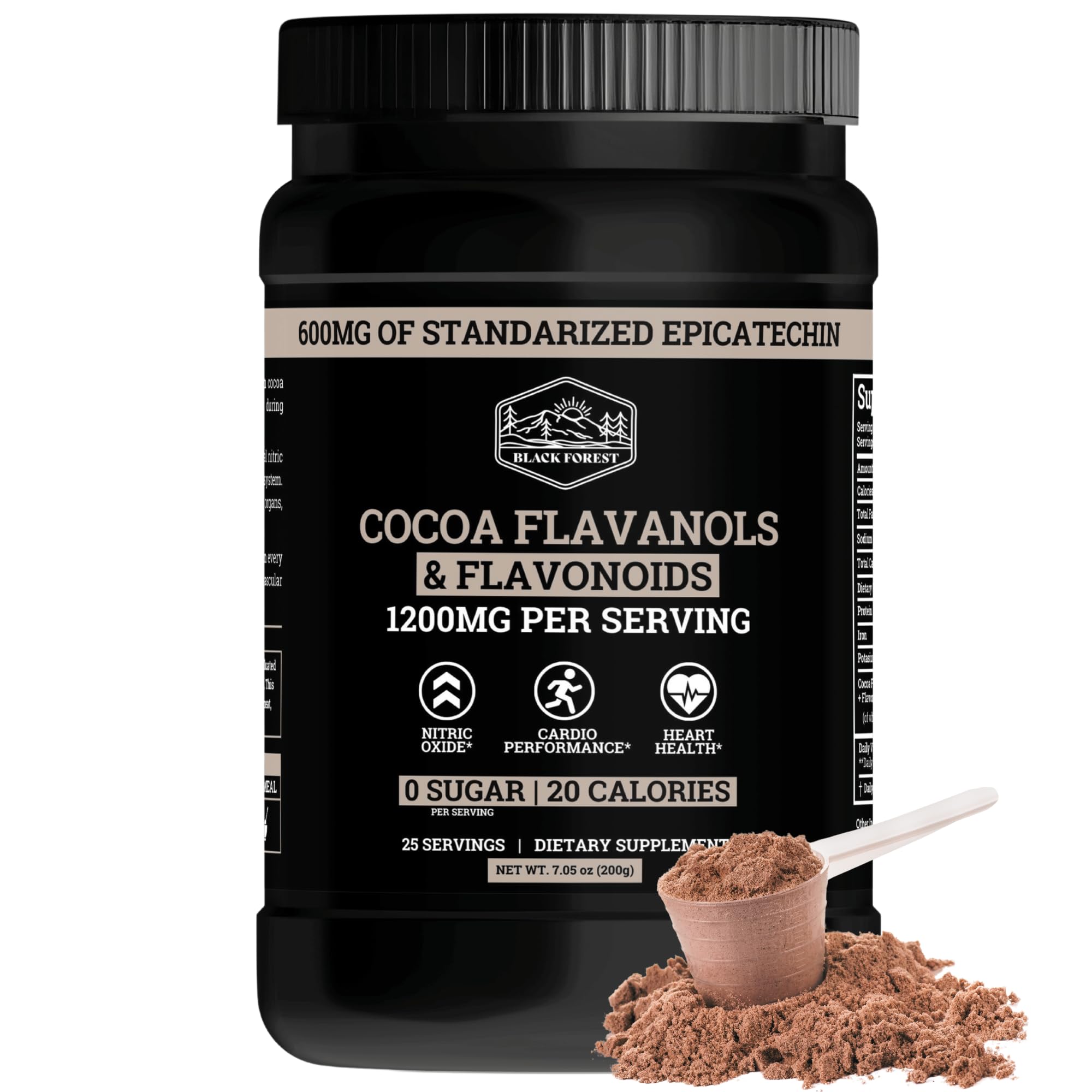 Black Forest Cocoa flavanols and epicatechin per serving label