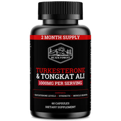Bottle of Black Forest Turkesterone Tongkat Ali supplement with label