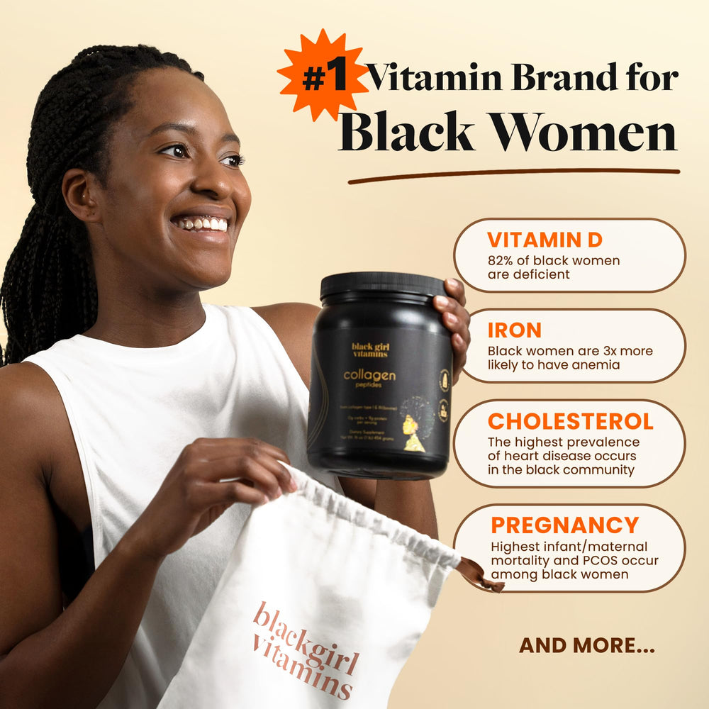 Black Girl Vitamins collagen powder glow shot suggesting a healthy routine.