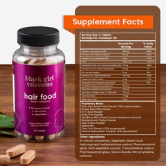 Close-up of Black Girl Vitamins Hair Food bottle with label