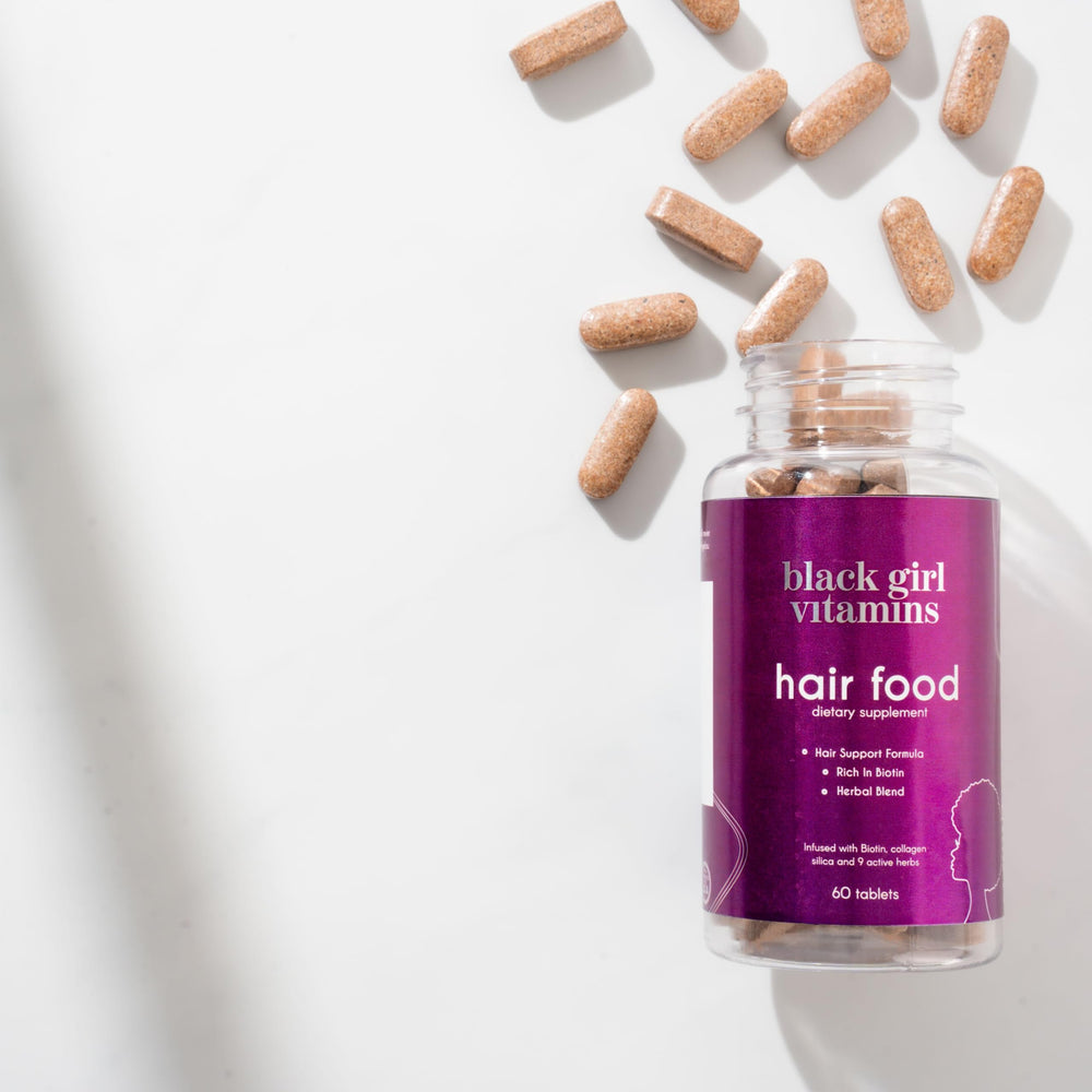 Lifestyle image showing healthy hair with Black Girl Vitamins Hair Food
