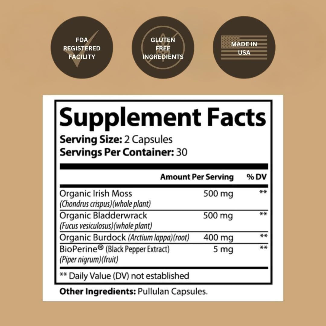 Close-up of Irish Sea Moss Capsules 500 mg