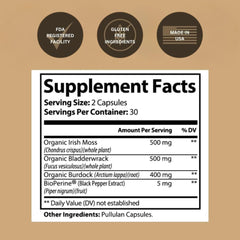Close-up of Irish Sea Moss Capsules 500 mg