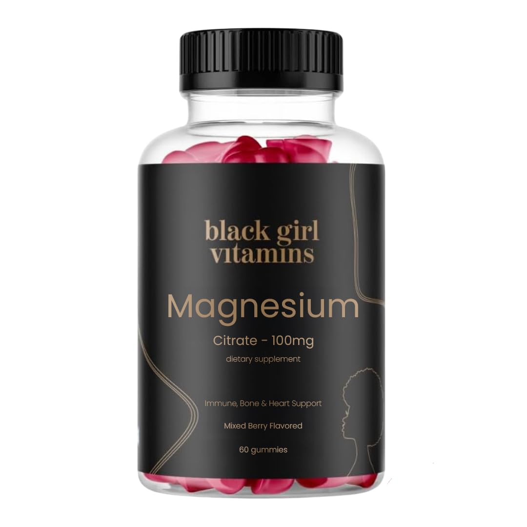 Front view of Black Girl Vitamins Magnesium Gummies 60ct bottle