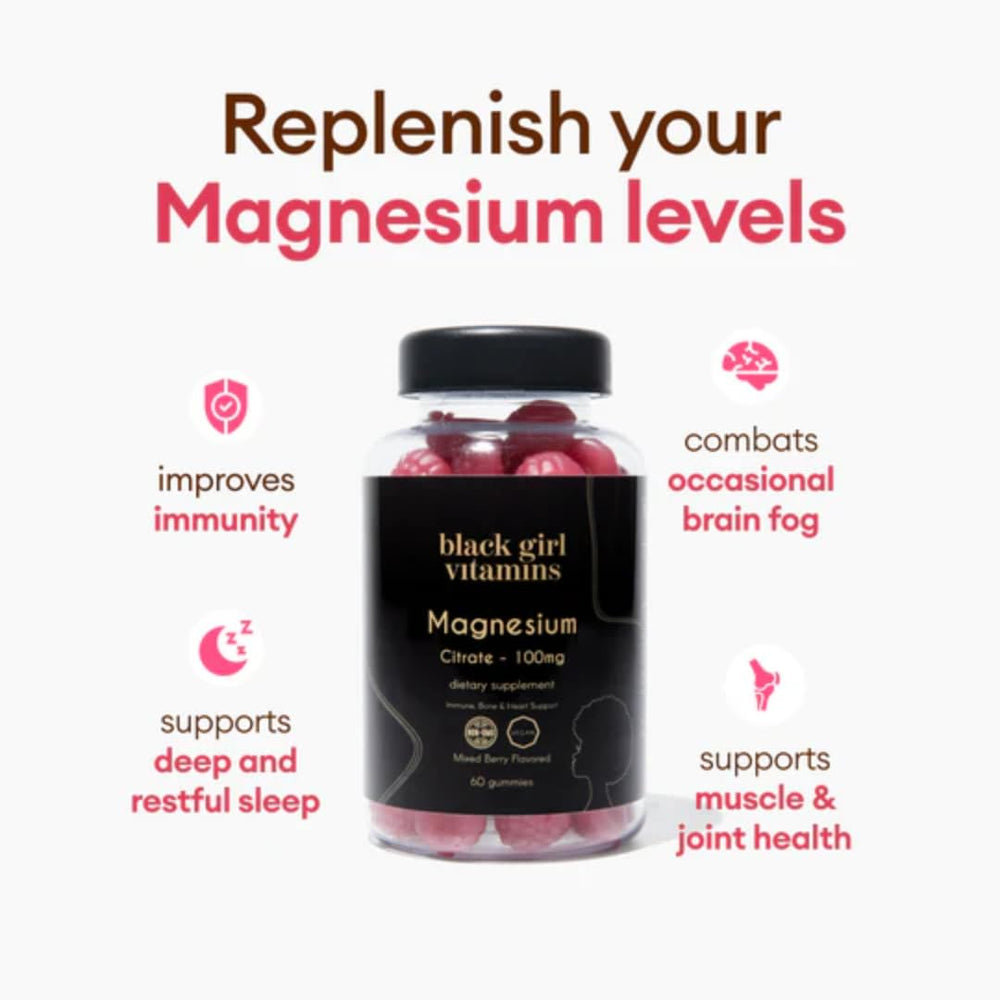 Close-up of Magnesium Gummies label from Black Girl Vitamins