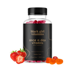 Bottle of Black Girl Vitamins Once a Day women's multivitamin gummies strawberry flavor