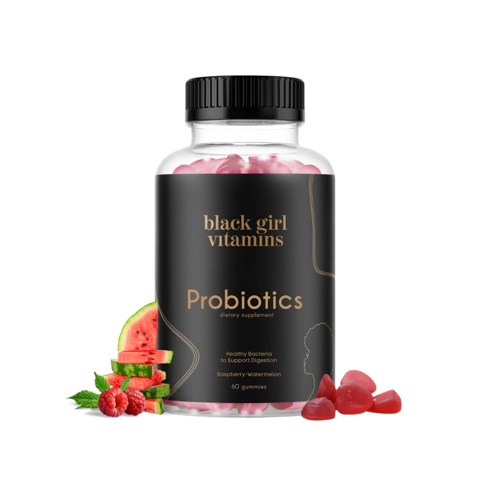 Bottle of Black Girl Vitamins Probiotic Gummies Raspberry-Watermelon 60count front view