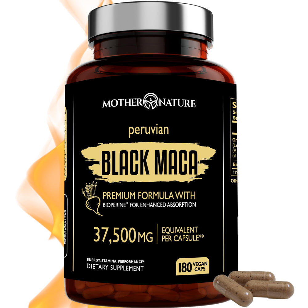 Bottle of Black Maca Root 50:1 Extract 37,500mg – 180 capsules