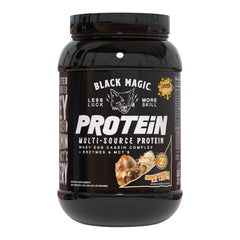 Black Magic Magician protein bottle highlighting keto-friendly, low-sugar formula for lean muscle support