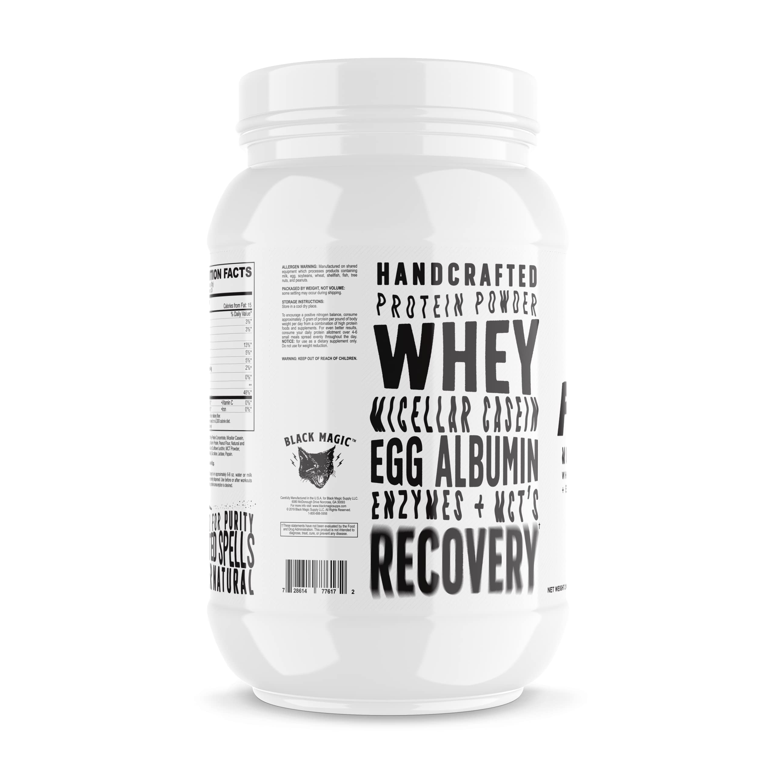 Black Magic Protein 2lbs shake glass shows ready-to-drink performance support.