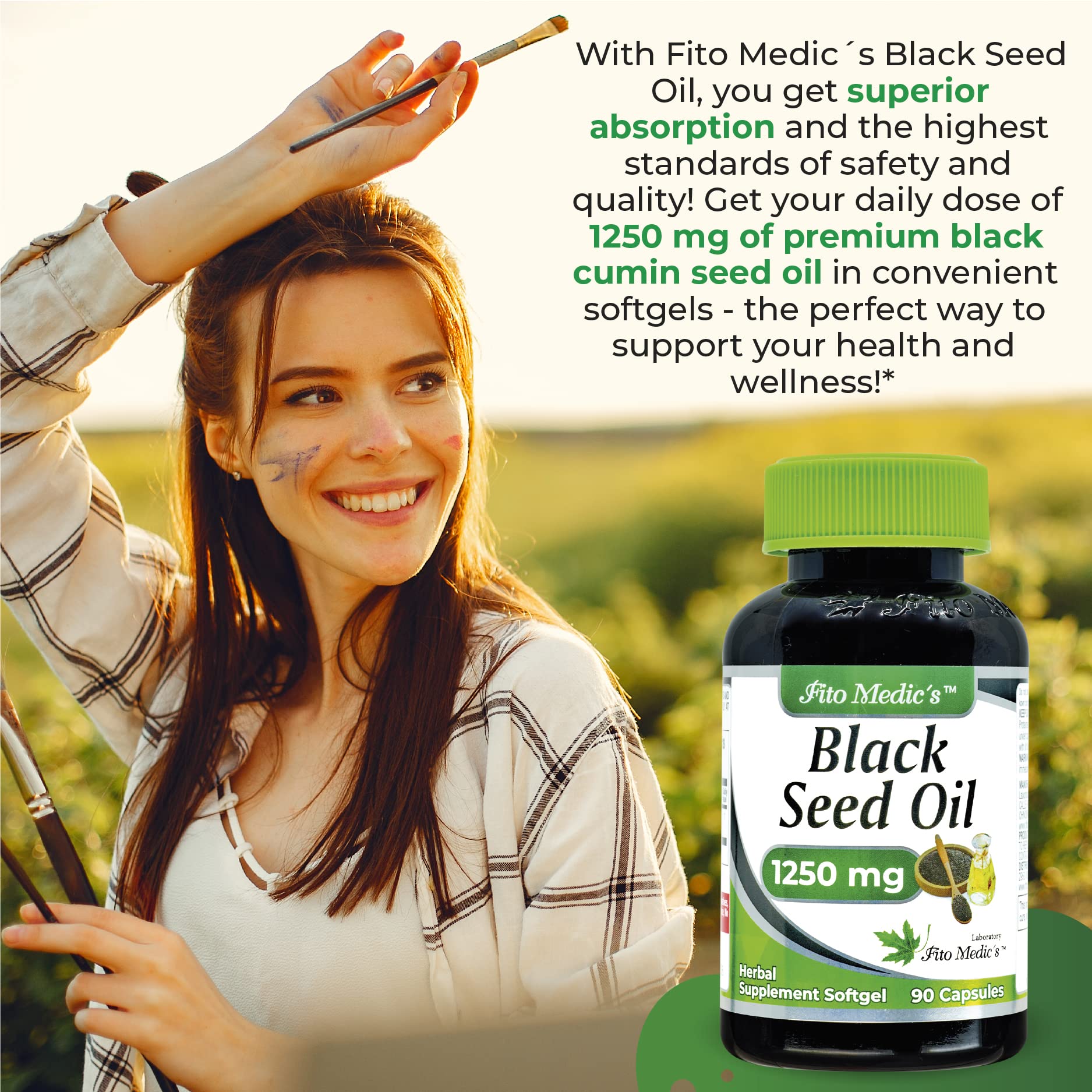 1250 mg black seed oil capsules, organic cold-pressed