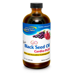 Front view of NORTH AMERICAN HERB & SPICE Black Seed Oil Cardio-Plus 8 oz bottle