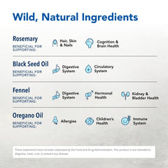 Full ingredient list: black seed oil, cumin oil, fennel oil, rosemary oil, oregano oil
