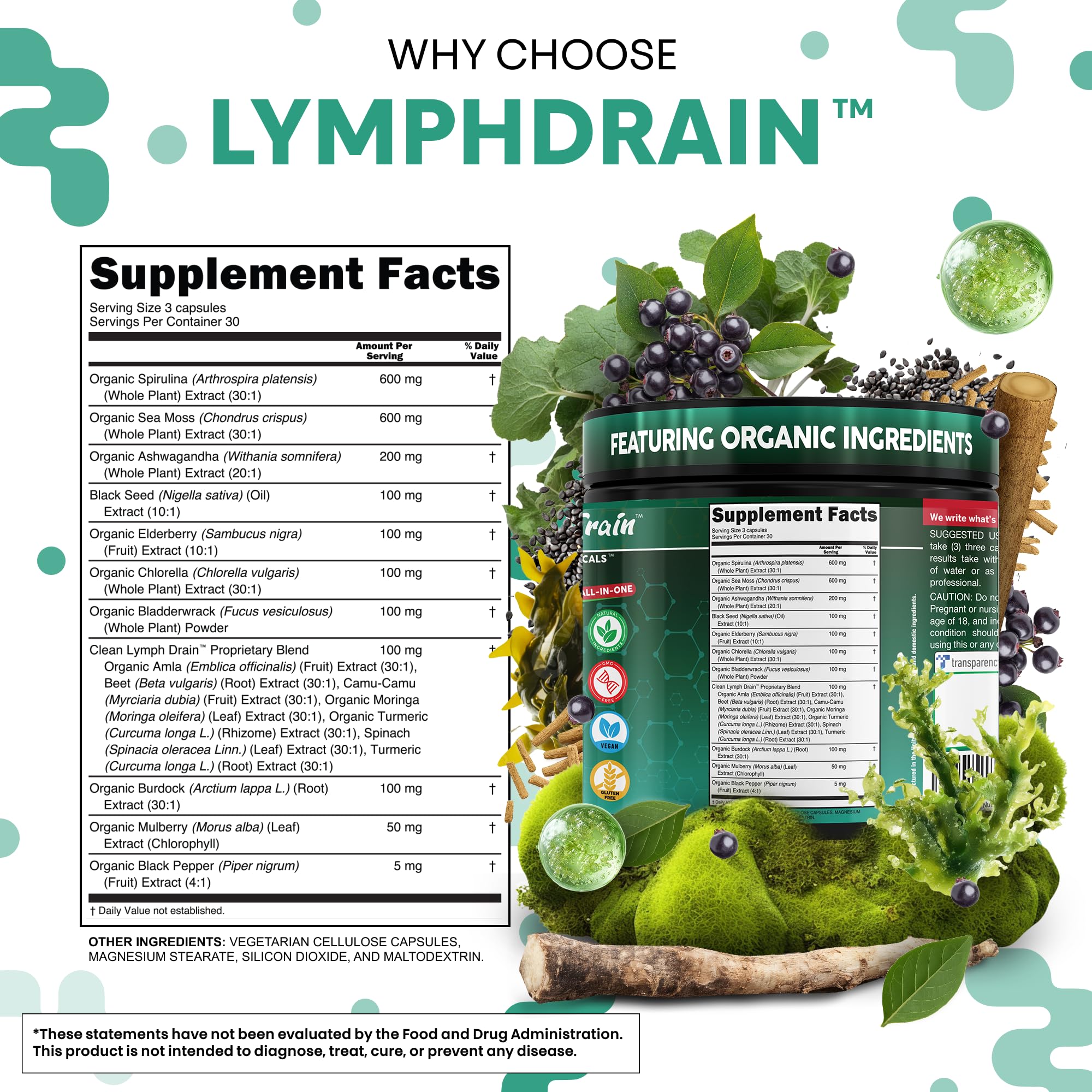 Bottle of black seed oil in the supplement blend