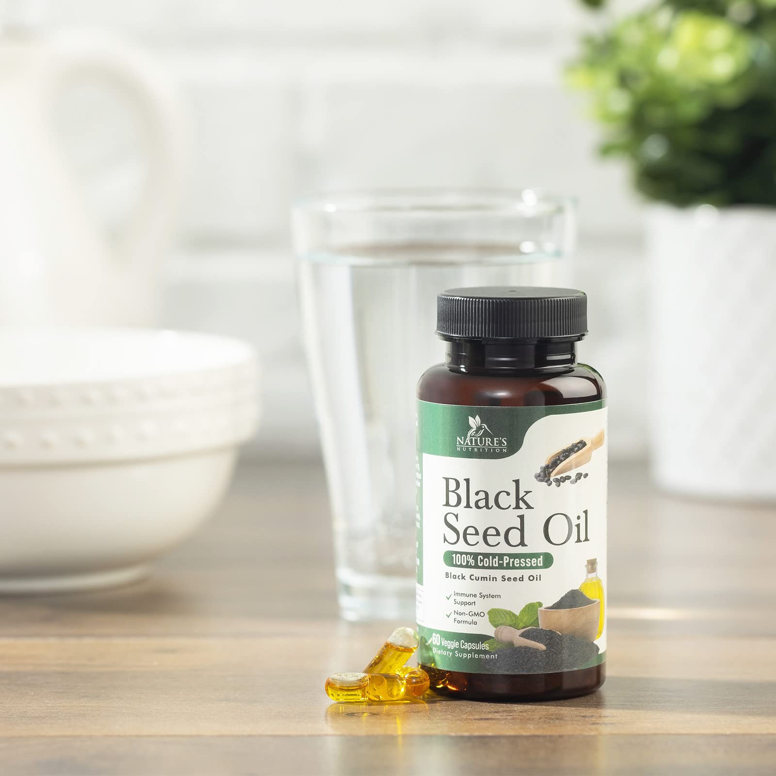 Front and bottle view of Black Seed Oil Softgels