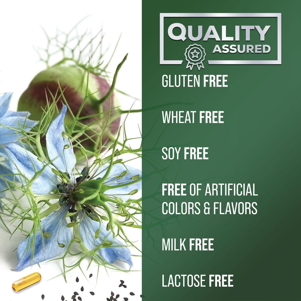 Non-GMO and gluten-free labeling for black seed oil softgels