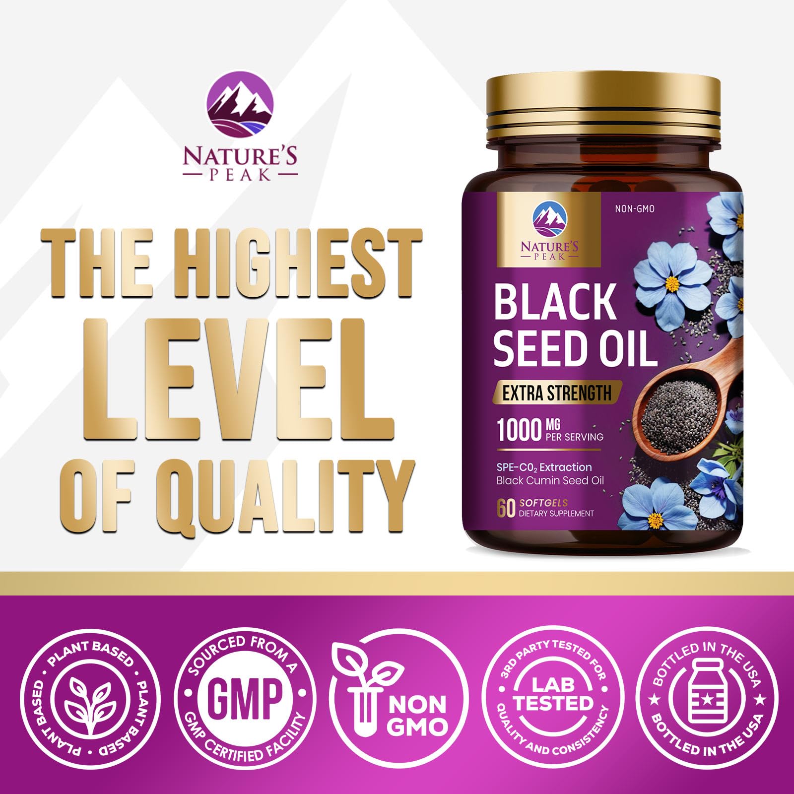 Nature's Peak black seed oil softgels packaging