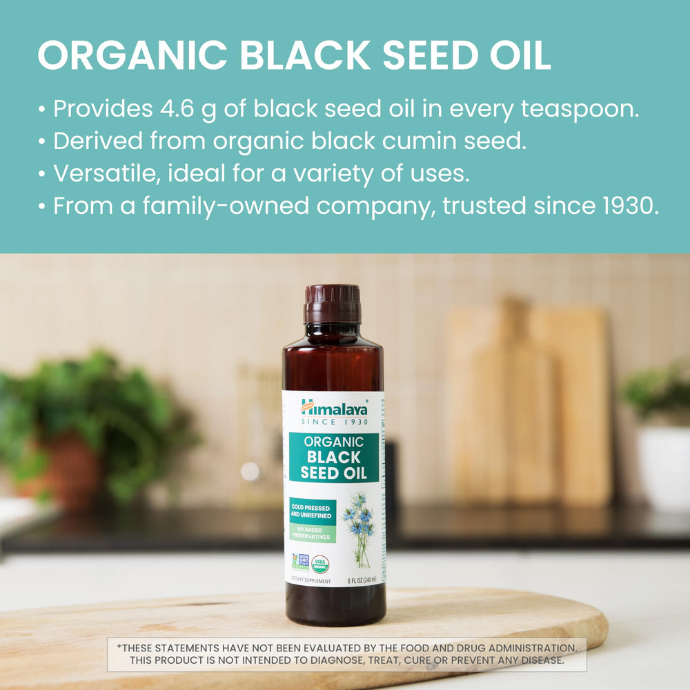 USDA Organic, Non-GMO vegan-friendly black seed oil bottle