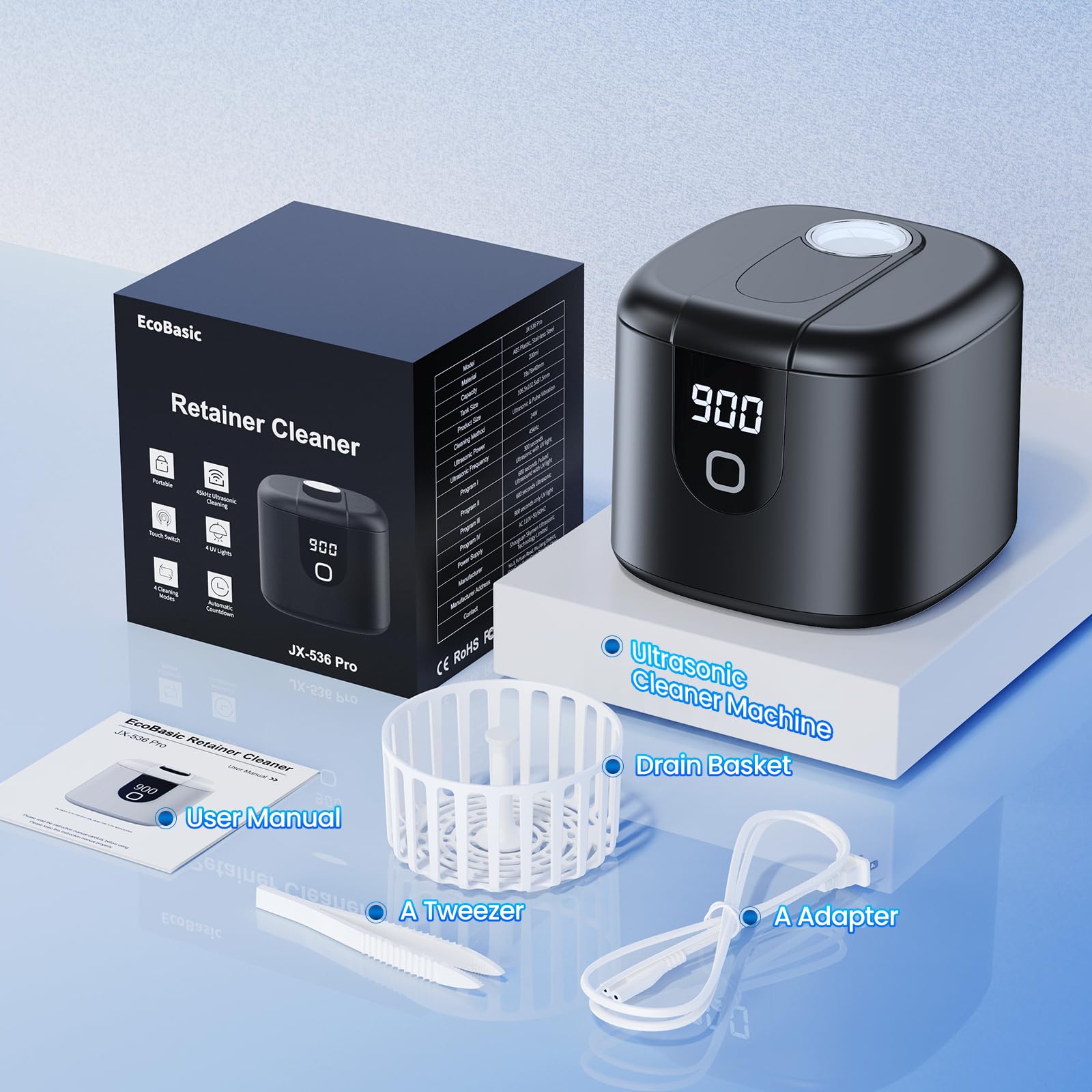 Black Ultrasonic Retainer Cleaner product image (front)