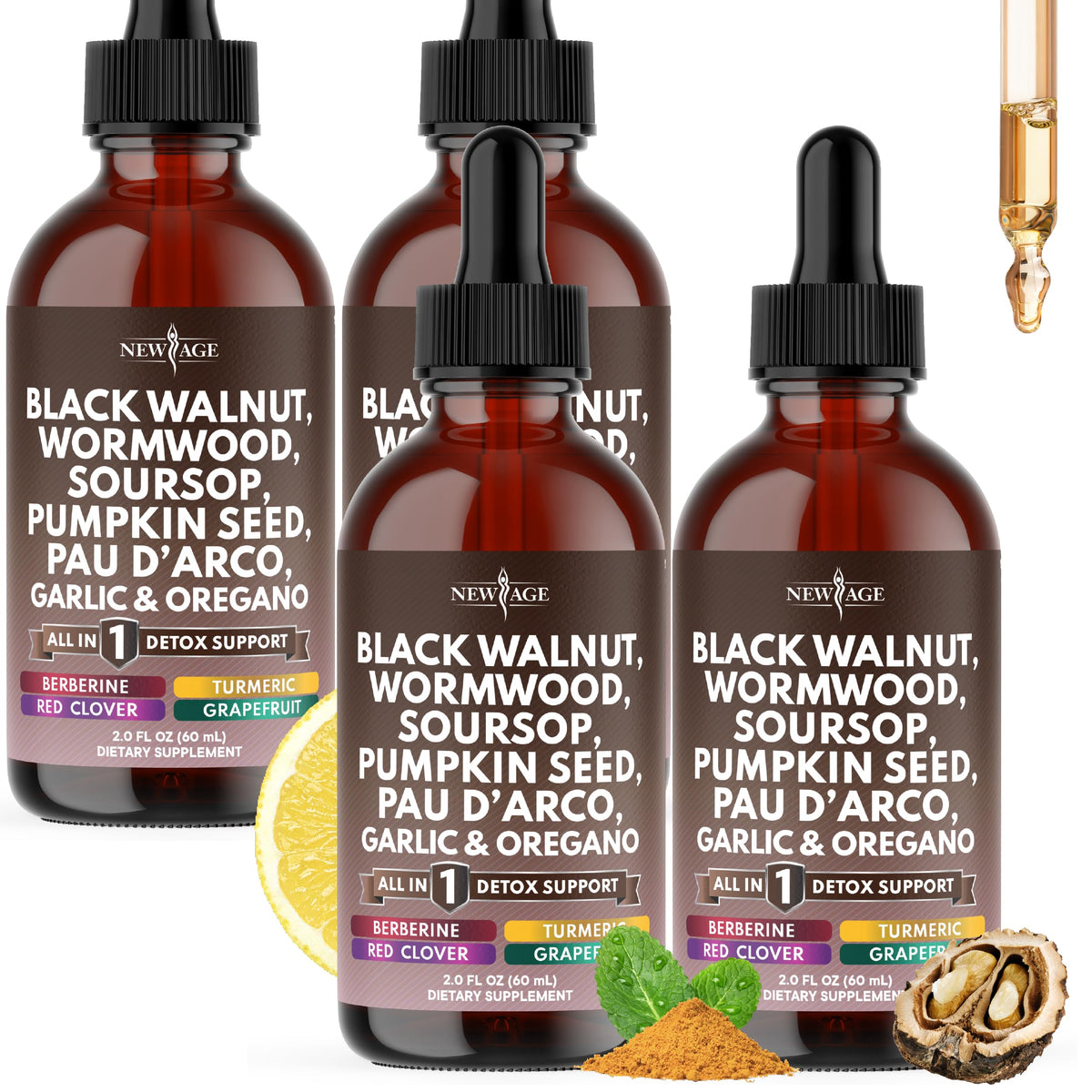 8oz bottle of Black Walnut Wormwood Cleanse Drops with dropper