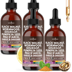 8oz bottle of Black Walnut Wormwood Cleanse Drops with dropper
