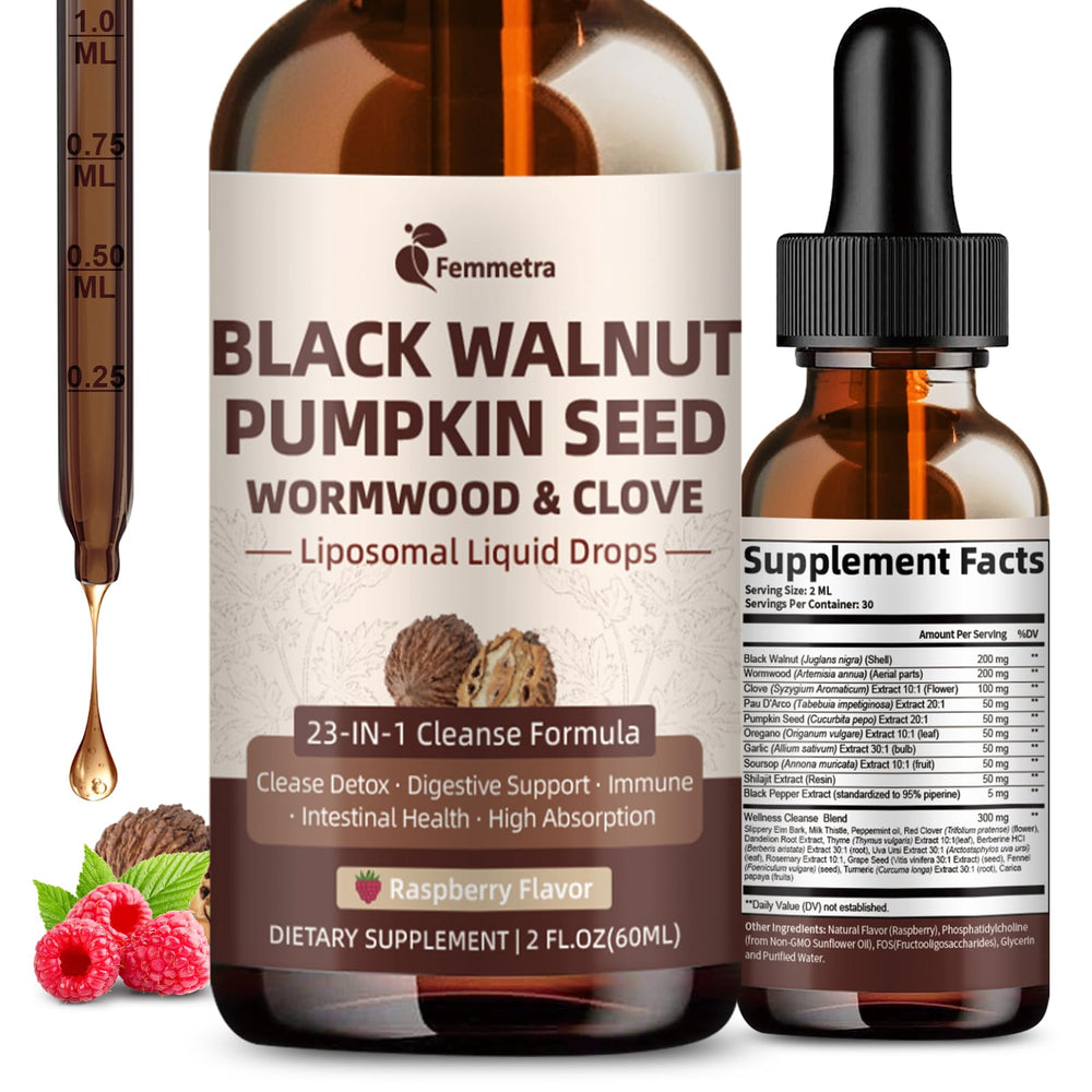 Dropper bottle of Black Walnut Wormwood Clove Cleanse Drops, 2 oz