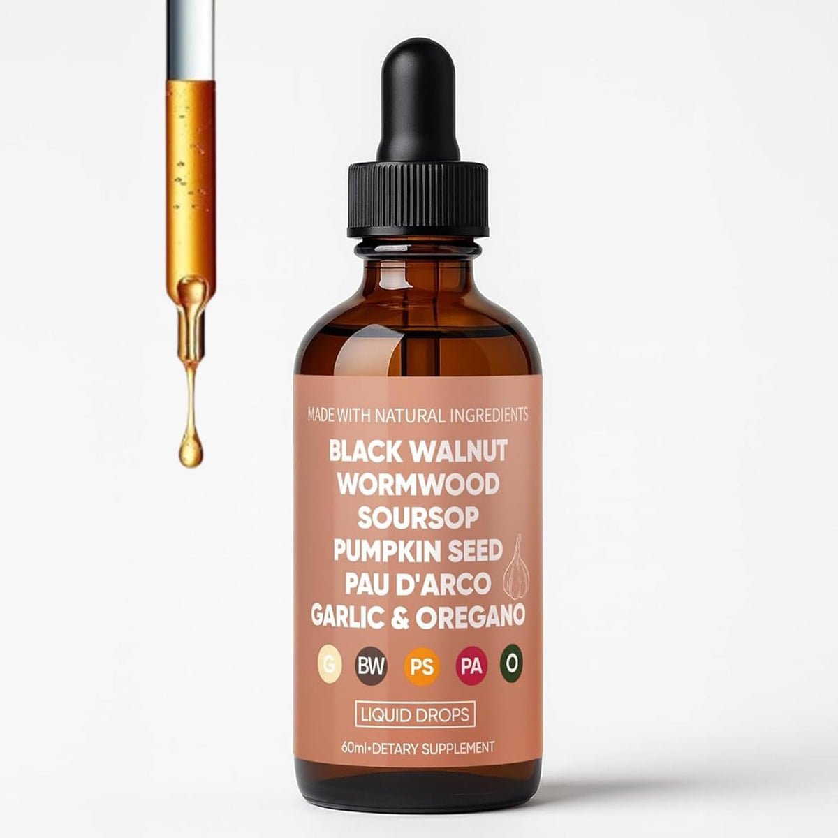 60ml bottle of Black Walnut Wormwood Clove Drops with Soursop