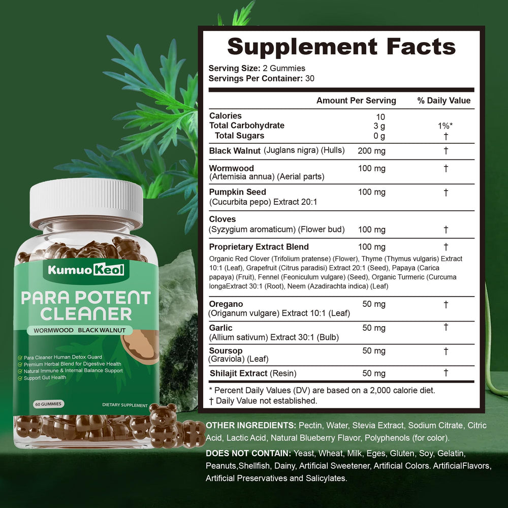 Gummies displayed with pumpkin seeds and oregano oil imagery