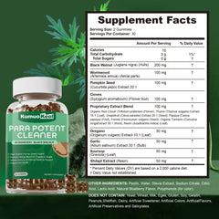 Gummies displayed with pumpkin seeds and oregano oil imagery