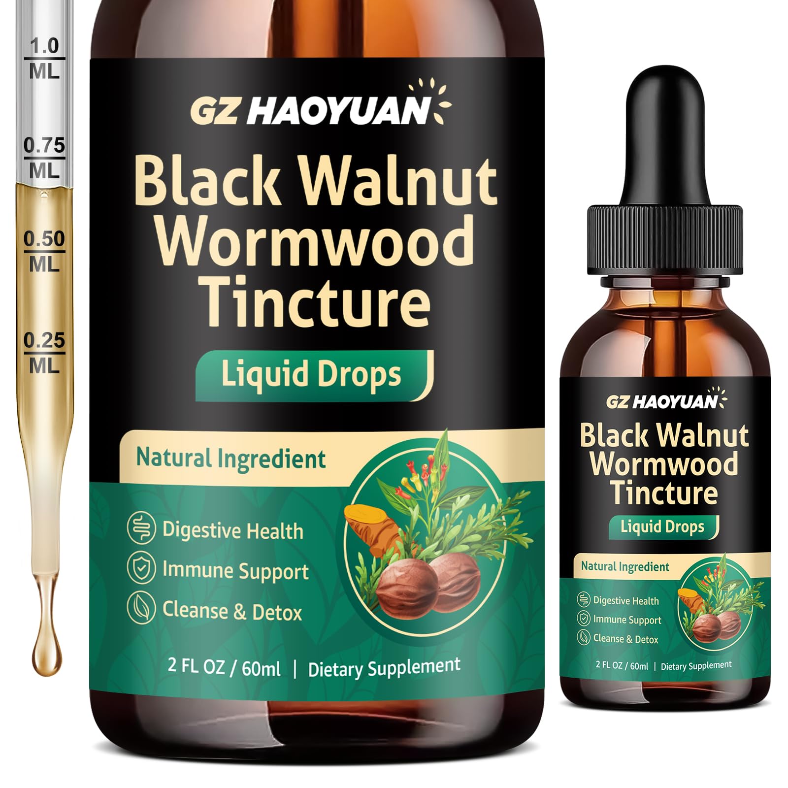 Close-up of Black Walnut Wormwood Tincture bottle