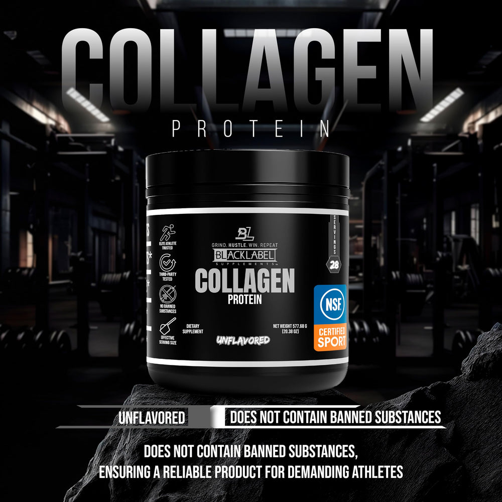 Unflavored collagen peptides powder being mixed in a glass of water