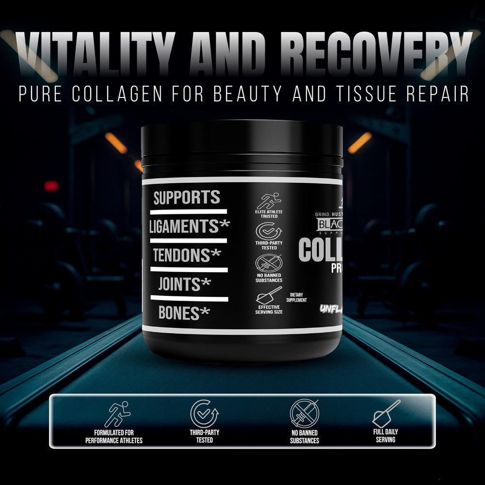 Close-up of hydrolyzed collagen peptides powder scoop and container