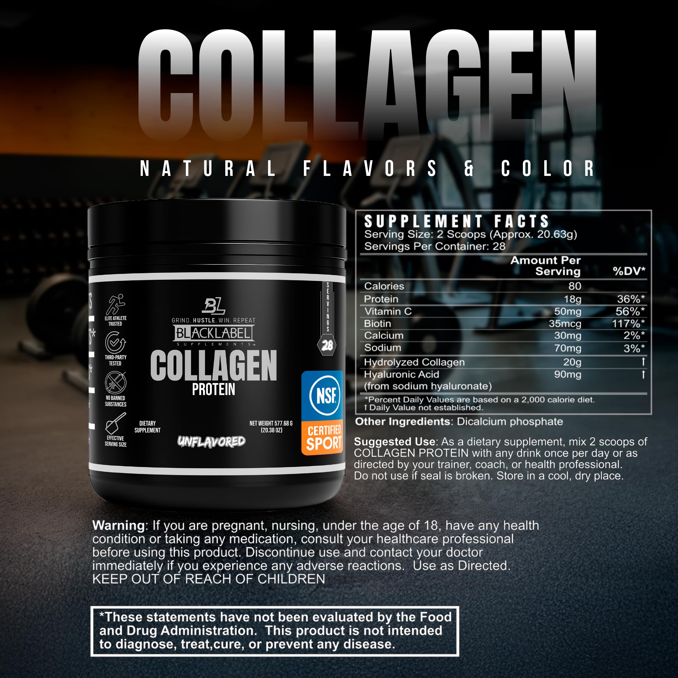 Fine, unflavored collagen powder texture close-up