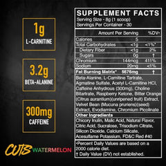 BLACKMARKET CUTS watermelon label close-up showing creatine-free formula