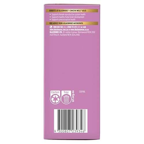 Close-up of Blackmores Conceive Well Gold label showing product details