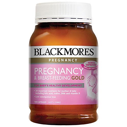 Bottle of Blackmores Pregnancy & Breastfeeding Gold 180 Capsules on white background