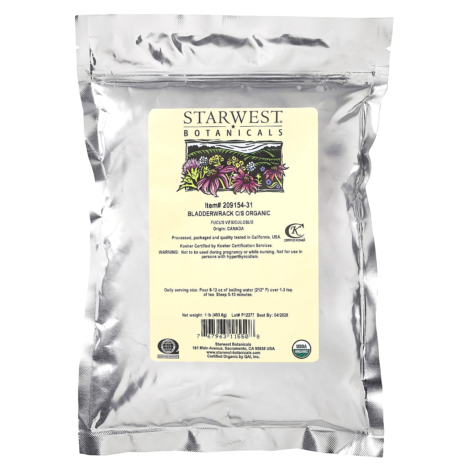 1 lb resealable polyfoil bag of bladderwrack (Fucus vesiculosus), organic