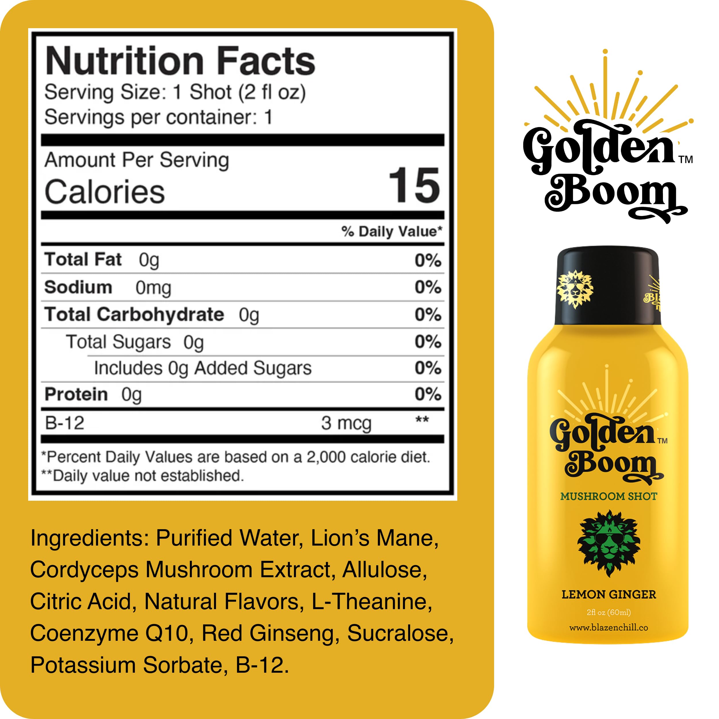 Blaze n Chill Golden Boom lions mane ingredient close-up for cognitive support