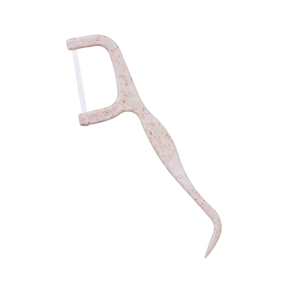 Biodegradable handle on Bleeker and Rowe floss pick