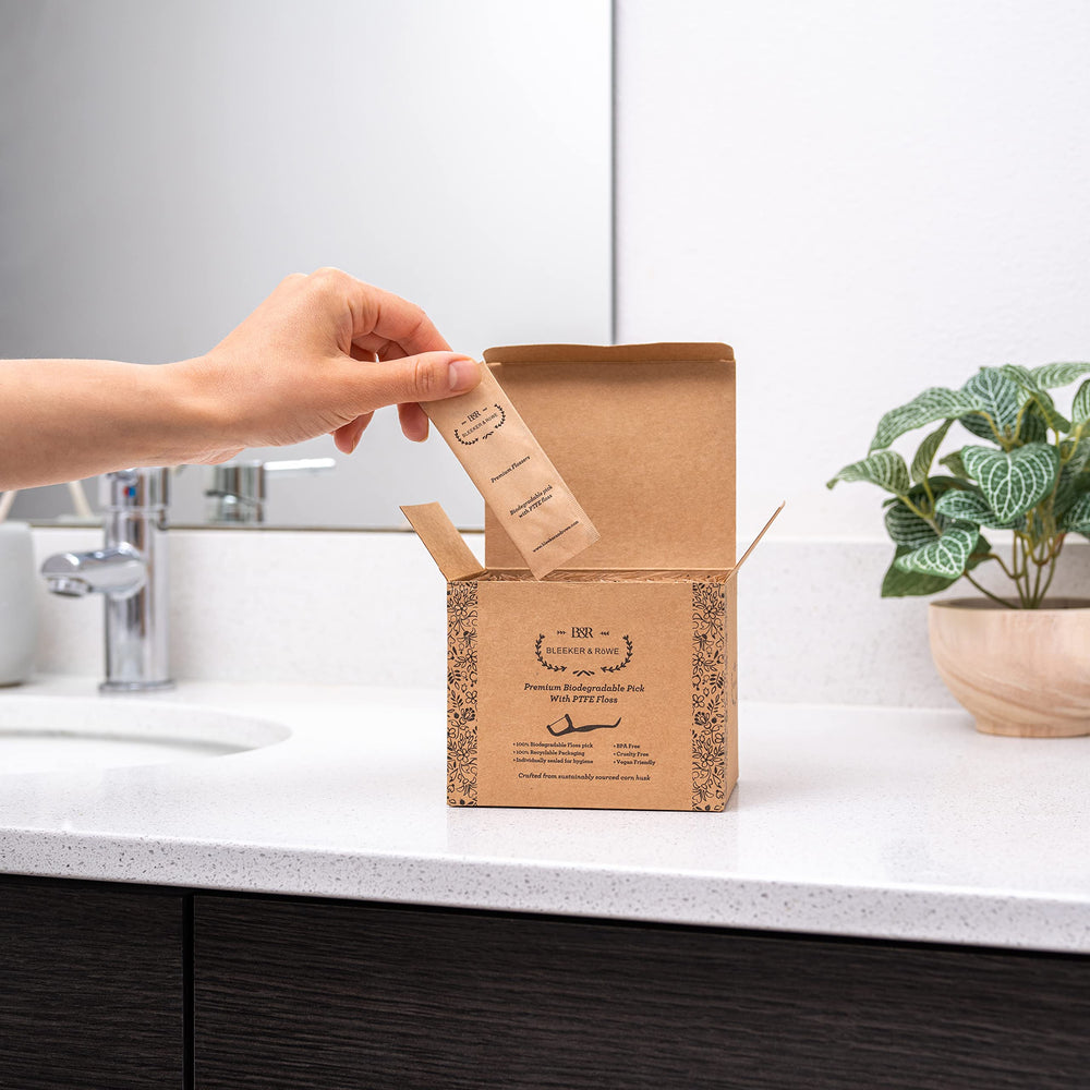 Recyclable box storage for Bleeker and Rowe floss picks